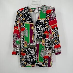 AKF Womens Blazer Size 10 Baroque Patchwork Bold‎ Print Vintage Jacket Colorful